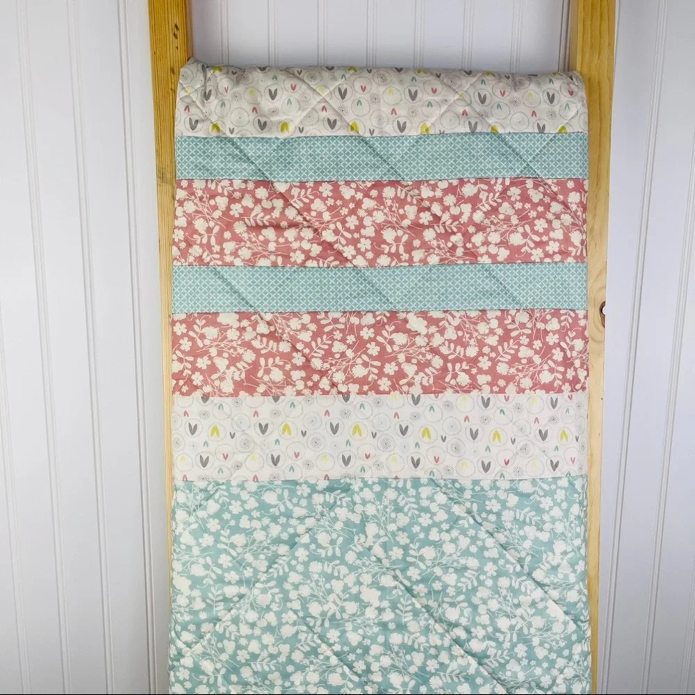 Handmade Easter / Spring Quilt Dusty Rose Blue Polka Dot Nursery Baby Bedding